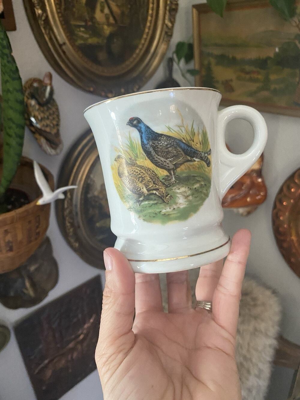 Vintage Porcelain Shaving Mug Hunting Birds Shaving Mug Men’s Barber